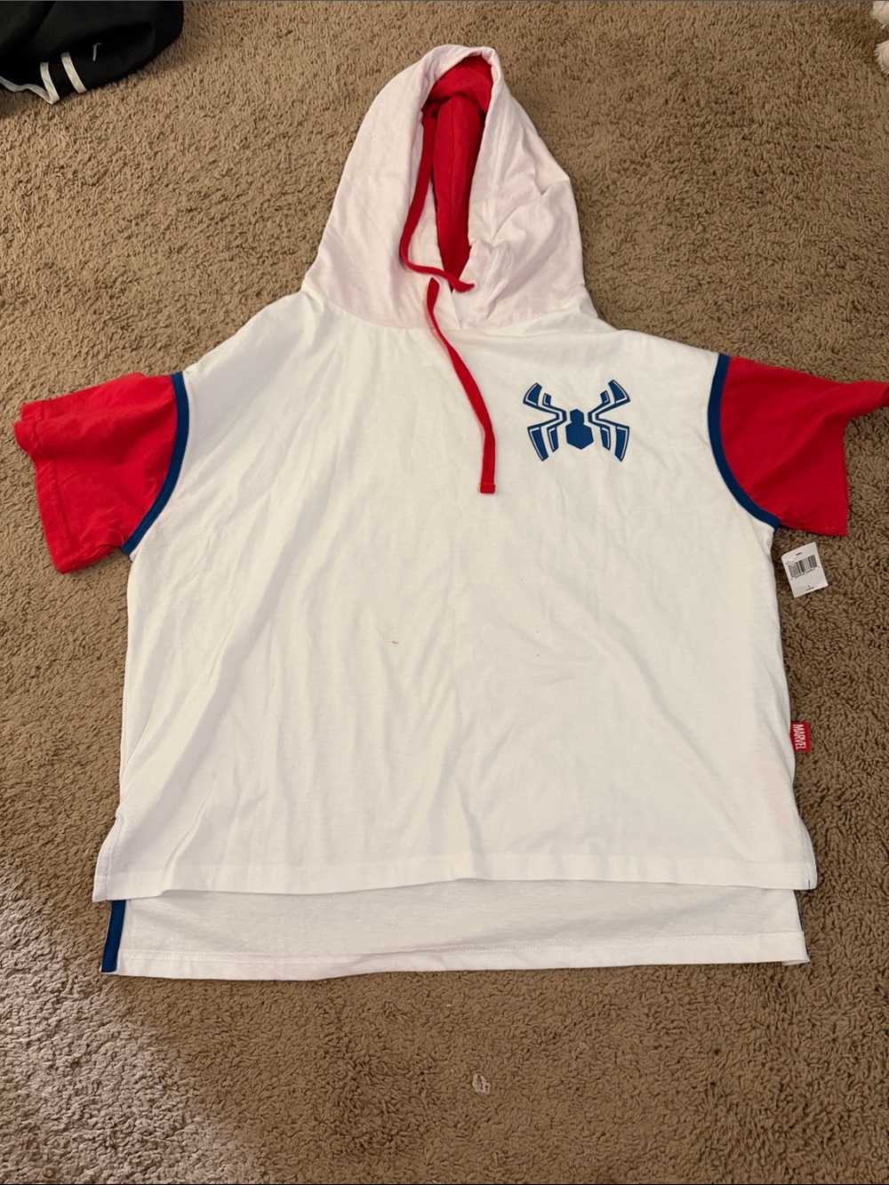 Marvel  White Short Sleeve Hoodie with Red Hood & Blue Logo